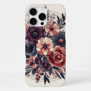 Dark Romance Burgundy Art Deco Floral Summer iPhone 16 Pro Max Case