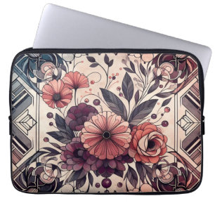 Dark Romance Burgundy Art Deco Floral Summer  Laptop Sleeve