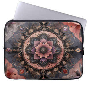Dark Romance Burgundy Art Deco Floral Summer Laptop Sleeve