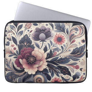 Dark Romance Burgundy Art Deco Floral Summer Laptop Sleeve