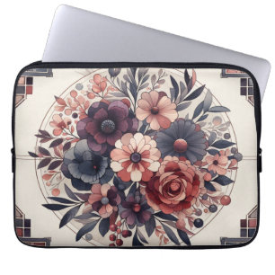 Dark Romance Burgundy Art Deco Floral Summer Laptop Sleeve