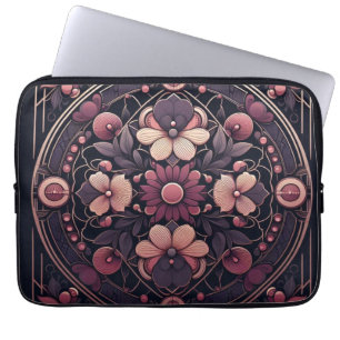 Dark Romance Burgundy Art Deco Floral Summer Laptop Sleeve