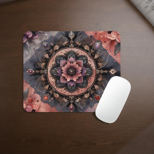 Dark Romance Burgundy Art Deco Floral Summer Mouse Pad