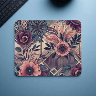 Dark Romance Burgundy Art Deco Floral Summer Mouse Pad