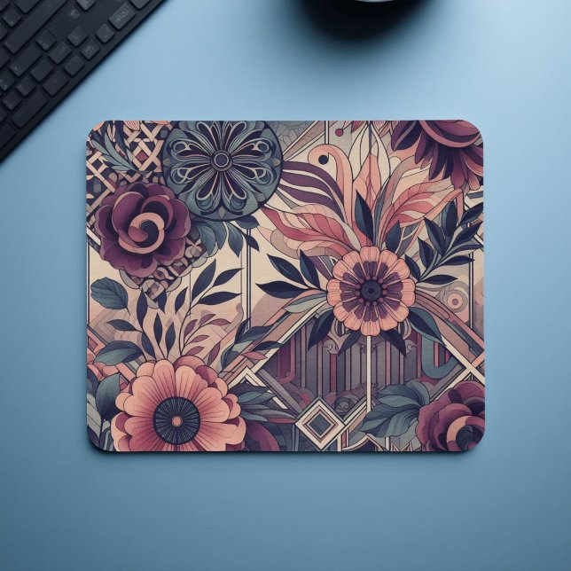 Dark Romance Burgundy Art Deco Floral Summer  Mouse Pad (Creator Uploaded)
