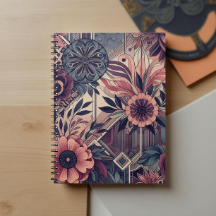 Dark Romance Burgundy Art Deco Floral Summer Notebook
