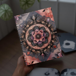 Dark Romance Burgundy Art Deco Floral Summer Notebook