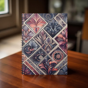 Dark Romance Burgundy Art Deco Floral Summer Notebook