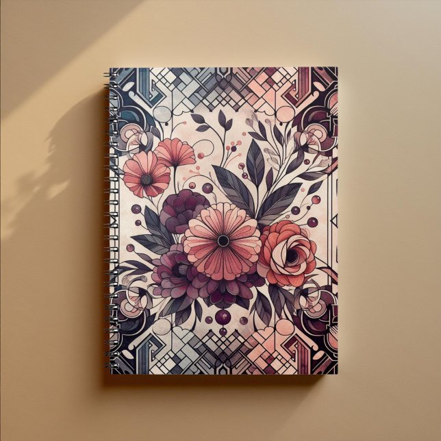 Dark Romance Burgundy Art Deco Floral Summer Notebook (Creator Uploaded)