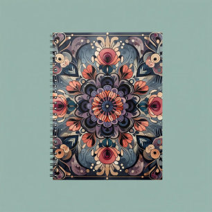 Dark Romance Burgundy Art Deco Floral Summer Notebook