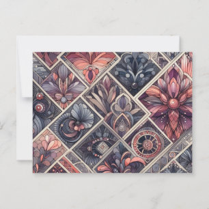 Dark Romance Burgundy Art Deco Floral Summer Postcard