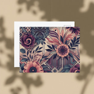 Dark Romance Burgundy Art Deco Floral Summer Postcard