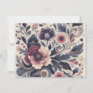 Dark Romance Burgundy Art Deco Floral Summer Postcard
