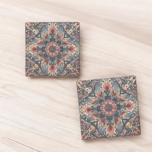 Dark Romance Burgundy Art Deco Floral Summer Stone Coaster