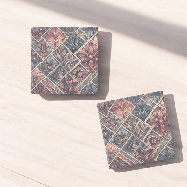 Dark Romance Burgundy Art Deco Floral Summer Stone Coaster (Creator Uploaded)