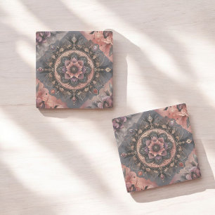 Dark Romance Burgundy Art Deco Floral Summer Stone Coaster