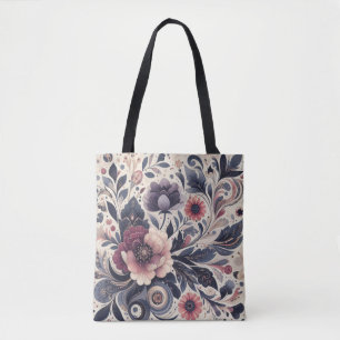 Dark Romance Burgundy Art Deco Floral Summer  Tote Bag