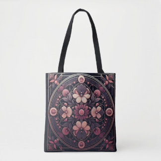 Dark Romance Burgundy Art Deco Floral Summer Tote Bag
