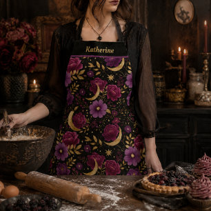 Dark Romance Celestial Moon Name Purple Gold Apron