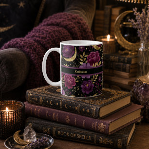 Dark Romance Celestial Moon Name Purple Gold Coffee Mug
