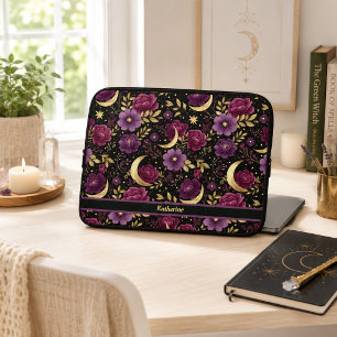 Dark Romance Celestial Moon Name Purple Gold Laptop Sleeve