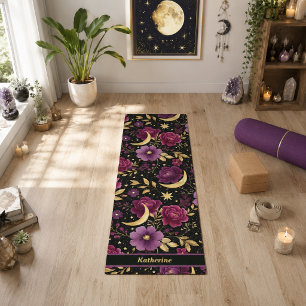 Dark Romance Celestial Moon Name Purple Gold Yoga Mat