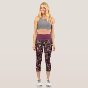 Dark Romance Celestial Moon Purple Gold Capri Leggings