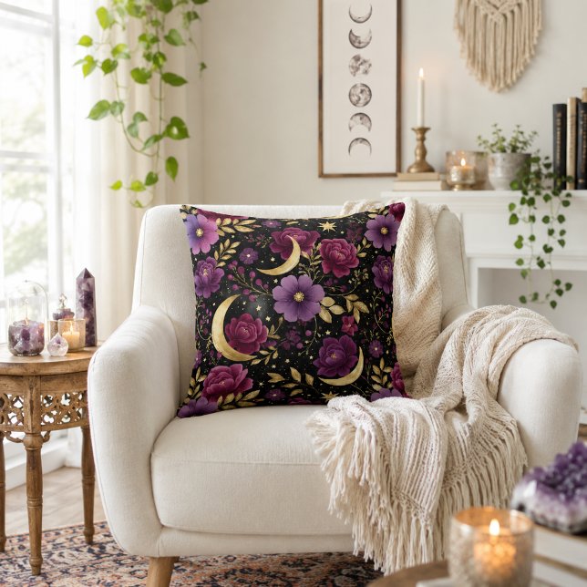 Dark Romance Celestial Moon Purple Gold Cushion (Creator Uploaded)
