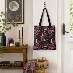Dark Romance Celestial Moon Purple Gold Tote Bag
