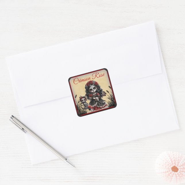 Dark Romance_ Crimson Rose Square Sticker (Envelope)