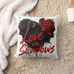 Dark Romance Graphic with Black and Red Roses Cushion