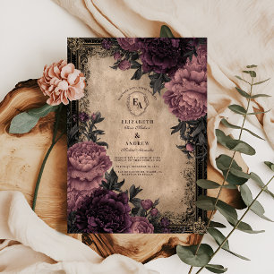 Dark Romance Plum Peony Wedding Invitation
