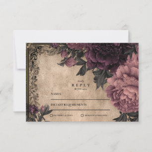 Dark Romance Plum Peony Wedding RSVP Card