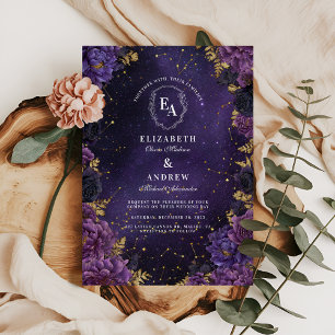 Dark Romance Purple Constellation Wedding Invitation
