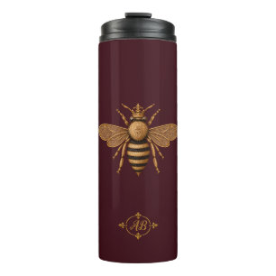 Dark Romance Royal Bee Burgundy & Gold French Thermal Tumbler