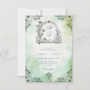 dark romance vintage save the date green invitation