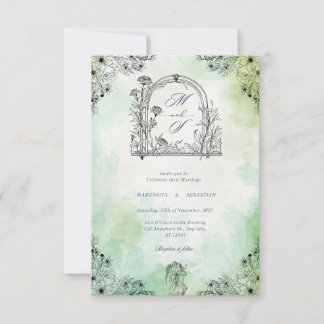 dark romance vintage save the date green invitation