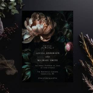 Dark Romantic Black Peony Floral Wedding Invitation