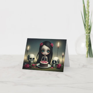 Dark romantic cute goth girl with birthday cake card