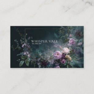 Dark Romantic Floral Blush Mauve Gold Frame Business Card