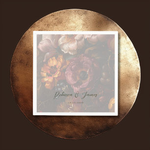 Dark Romantic Floral Dutch Art Painting Wedding Napkin