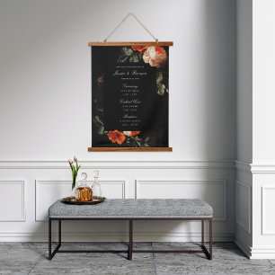 Dark Romantic Floral Dutch Masters Wedding Welcome Hanging Tapestry