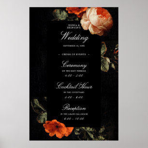 Dark Romantic Floral Dutch Masters Wedding Welcome Poster