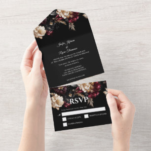 Dark Romantic Floral Gothic Wedding All In One Invitation