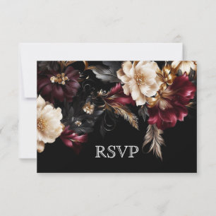 Dark Romantic Floral Gothic Wedding RSVP Card