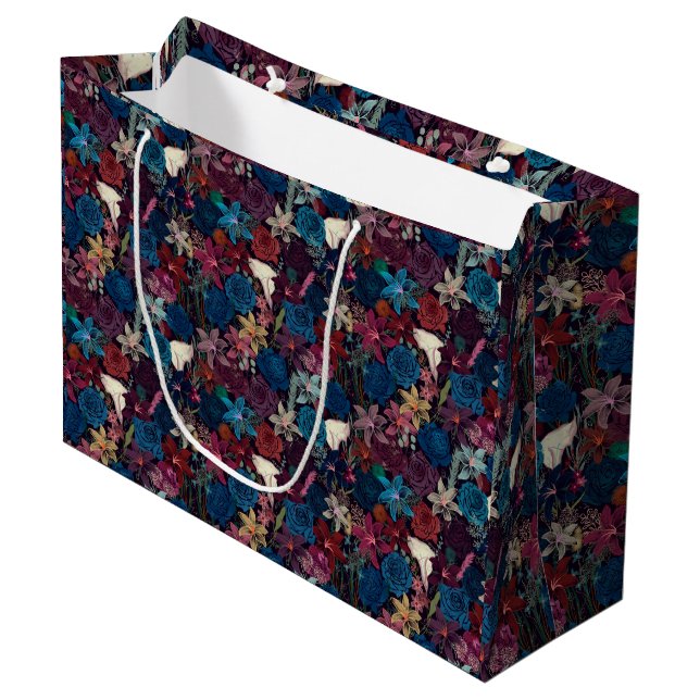 Dark Romantic Floral Pattern Large Gift Bag (Front Angled)
