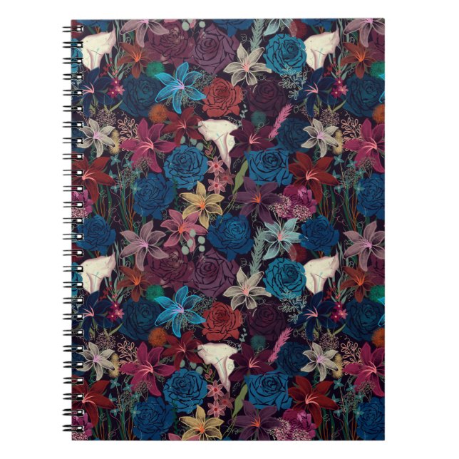 Dark Romantic Floral Pattern Notebook (Front)