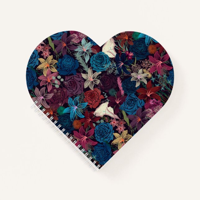 Dark Romantic Floral Pattern Notebook (Front)
