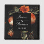 Dark Romantic Floral Roses Dutch Master Wedding Magnet<br><div class="desc">Customise the text for your event. Move or scale the shape and florals as desired. Shape scale and colour are editable</div>