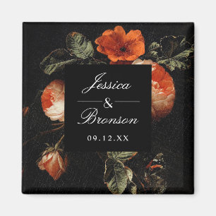 Dark Romantic Floral Roses Dutch Master Wedding Magnet
